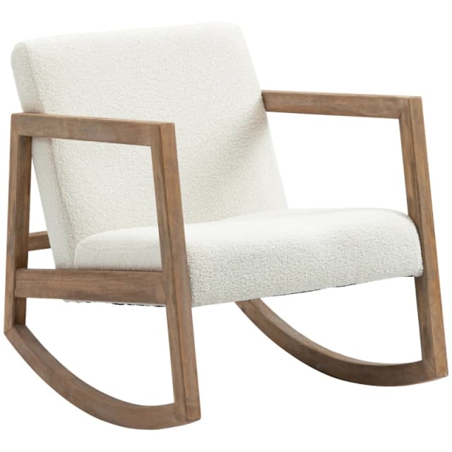 HOMCOM Rocking Chair, Upholstered Sofa Armchair with Cushion and Wood Base, Cream 839-227V70CW