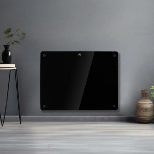 Futura 1000W Electric Panel Heater Black Glass Wall Mounted Timer Thermostat Black Unisex