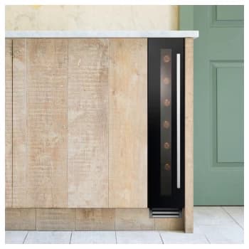 Caple Sense 15cm Wide Single Zone Under Counter Wine Cabinet - Black Glass Door