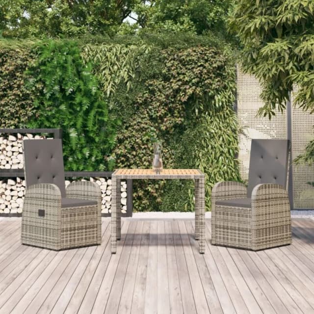 VIDAXL 3 Piece Garden Dining Set Grey Poly Rattan&Solid Wood Acacia Vidaxl 8720845800826