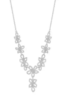 Silver Fine Crystal Floral Y Necklace