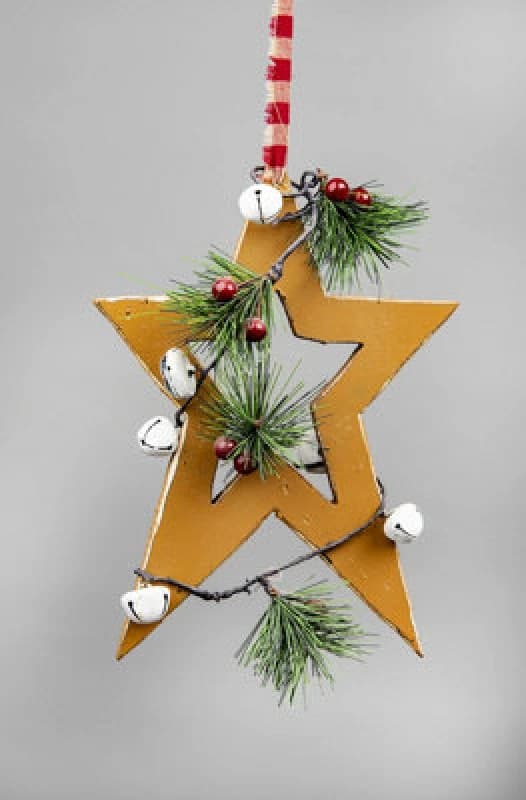 Shatchi Wooden Hanging Decoration Star Shape Light Brown 18X1.2X26cm Brown