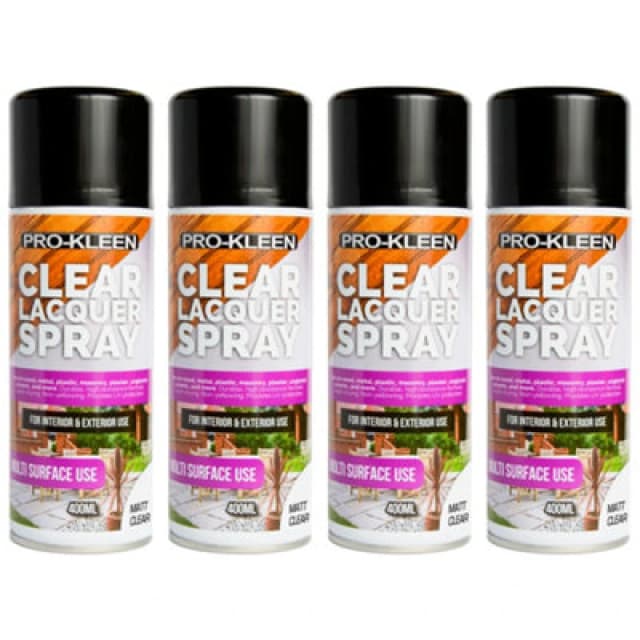 ProKleen Clear Lacquer Spray Protects & Seals Multi Surface Use Matt 4 x 400ml Clear