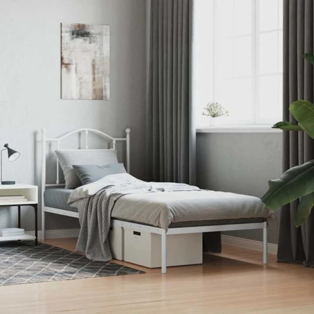 Vidaxl Metal Bed Frame Without Mattress With Headboard White 90X190 Cm Single, White 353480