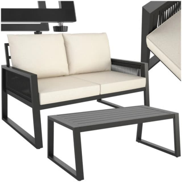 Tectake Garden Furniture Set Capri In A Corded Design And Aluminium Frame Set 2 (1 X Sofa / 1 X Table) - Anthracite
