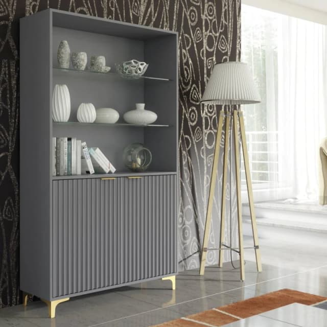 Creative Furniture Tide Crest Display Cabinet 175cm - Dark Grey with Fluted Doors Dark Grey Unisex
