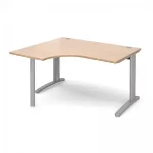 TR10 left hand ergonomic desk 1400mm - silver frame and beech top