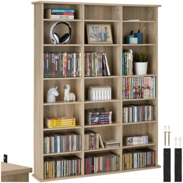 Tectake Shelves Stevie - 21 Compartments, Height-Adjustable, Removable Shelves - Wood Light, Oak Sonoma