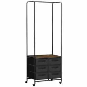 HOMCOM Industrial Hanging Clothes Rail With 6 Fabric Drawers Rustic Brown