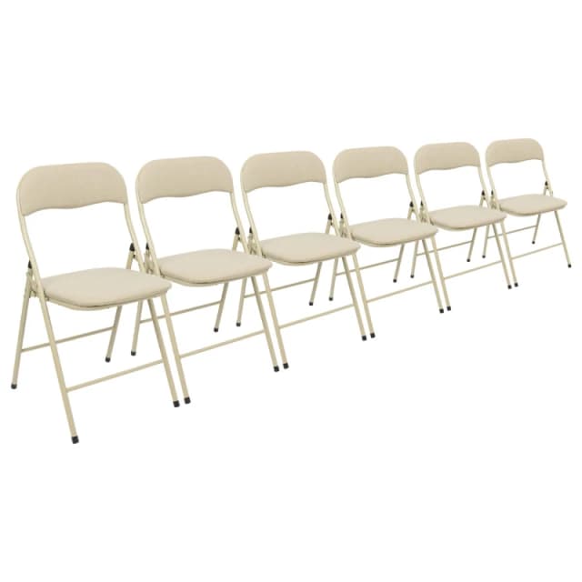 Harbour Housewares Fabric Padded Metal Folding Chairs - Beige - Pack Of 6