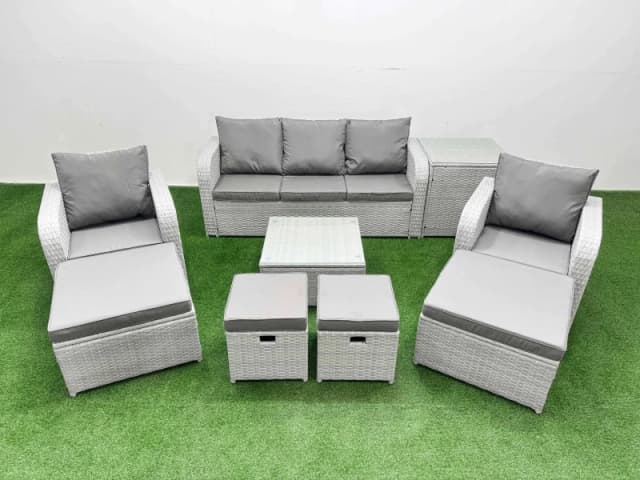 Fimous PE Rattan Lounge Sofa Set with Coffee Table Light Grey Light Grey Unisex