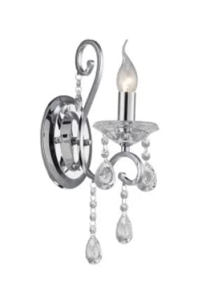 Vela Wall Lamp Switched 1 Candle Light Polished Chrome, Crystal