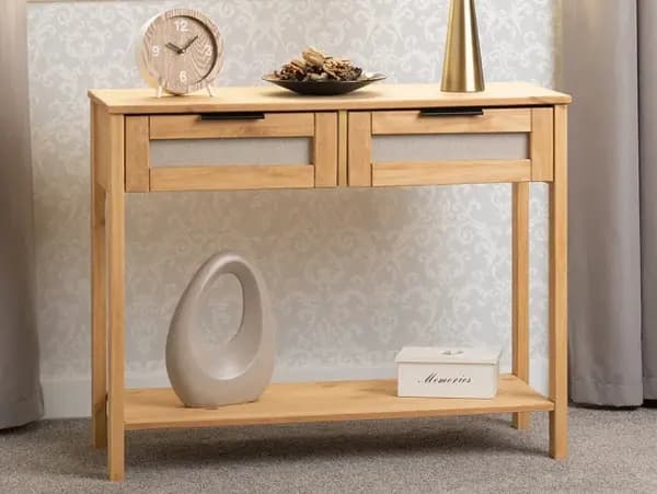 Seconique Corona Rattan and Pine 2 Drawer Console Table
