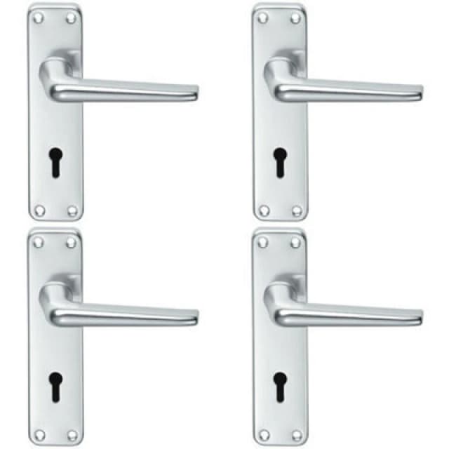Loops 4x PAIR Straight Tapered Handle on Lock Backplate 152 x 41mm Satin Aluminium Multi