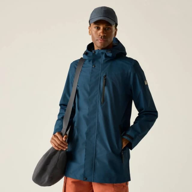 Regatta Mens Daledon Longline Hooded Waterproof Jacket in Blue Size: Small Blue Male S