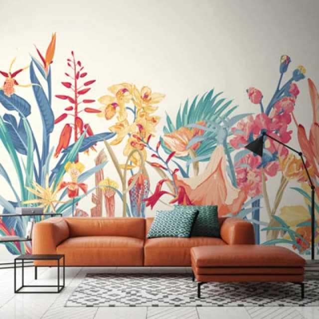 Origin Murals Tropical Foliage Wall Mural in Blue Size: W350cm x H280cm Blue Unisex W350cm x H280 cm