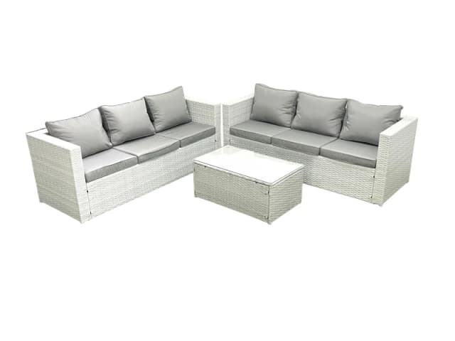 Fimous Garden Outdoor PE Rattan Furniture Set 6 Seater Rattan Garden Sofa Set Light Grey Mixed Light Grey