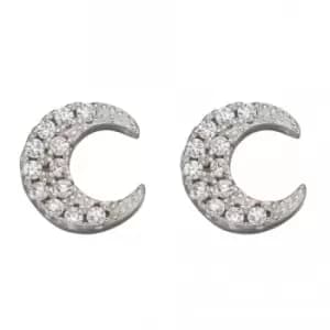 Crescent Moon Stud Earrings with Zirconia E5986C