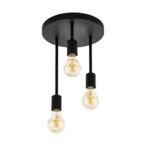Semi Flush Ceiling Light Black Steel Modern 3 Arm Feature 60W E27 Bulb