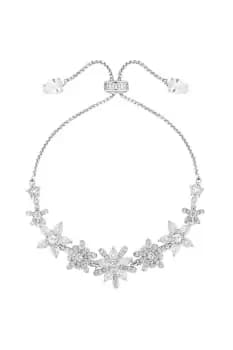 Rhodium Plated Cubic Zirconia Floral Toggle Bracelet