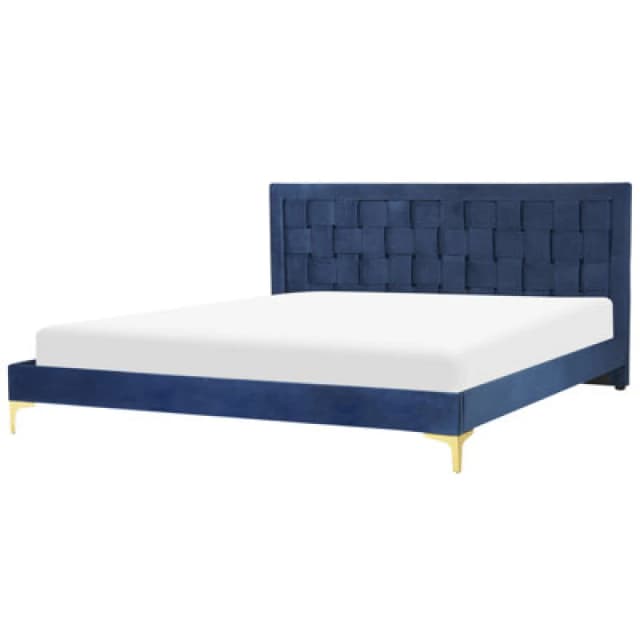 Beliani Bed Velvet Limoux 180 X 200 Cm (Eu Super King) Navy Blue