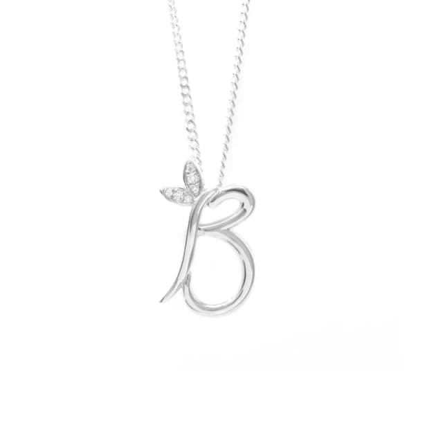 Say It With Winged Diamond Initial Necklace - Sterling Silver - B/18" Size: 18" Silver Unisex 18"