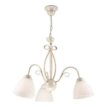 Lamkur Lighting - Adelle Multi Arm Pendant Ceiling Light With Glass Shades, White, 3x E27