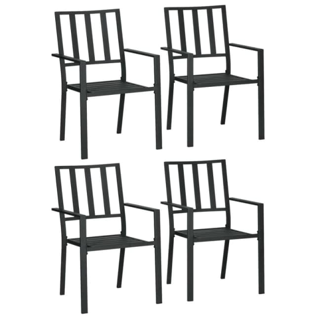 Outsunny 4 PCs Stackable Outdoor Garden Chairs with Metal Slatted Design, Black 84G-279V01BK