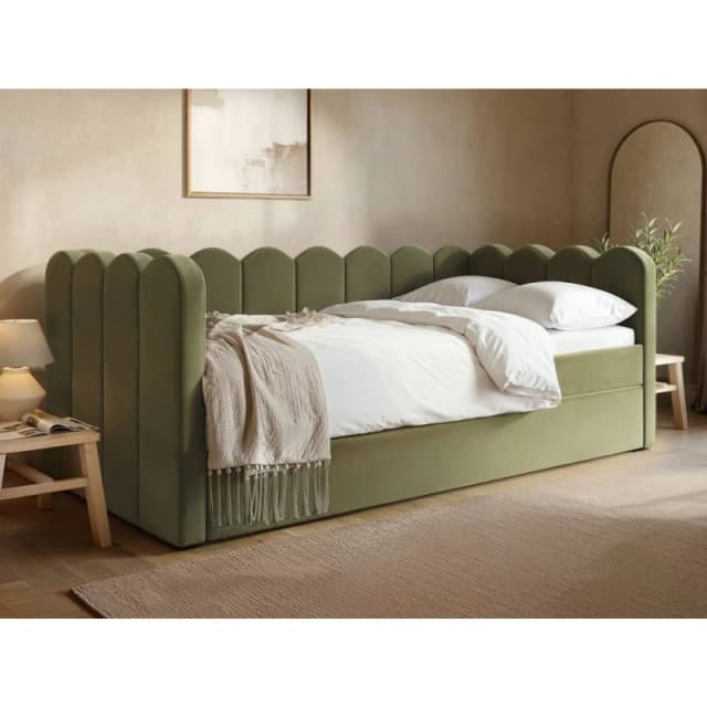 Flair Esme Cloud Fabric Day Bed with Trundle in Green Size: Single Green Unisex Single