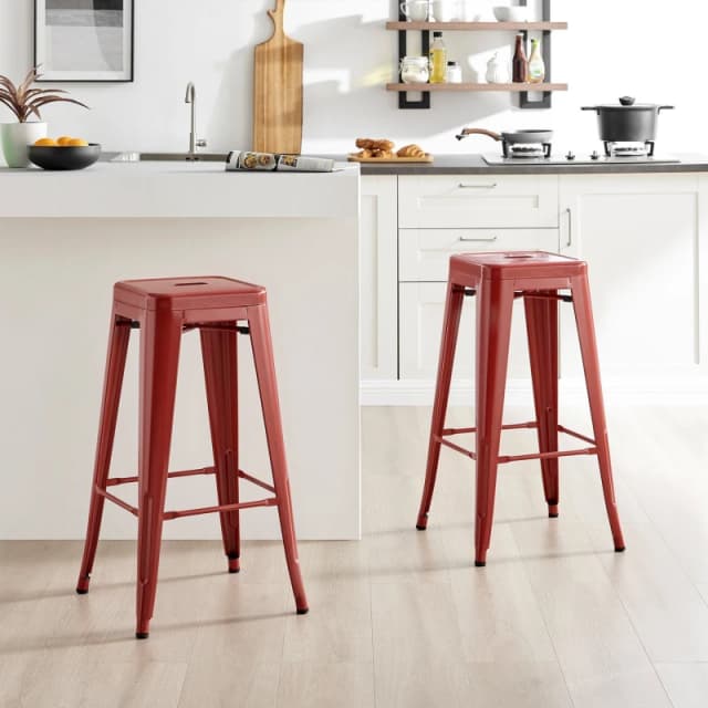 FurnitureboxUK FurnitureboxUK Set of 2 Colton 'Tolix' Style Metal Stackable Retro Industrial Bar Stools in Red Red One Size Unisex 5056542692505