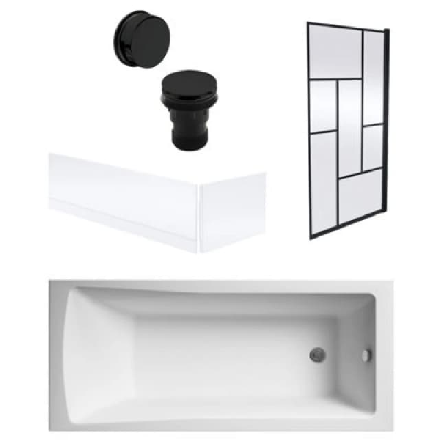 Balterley Square Bath, Panels, Black Abstract Screen, Black Waste-1700x700mm Black