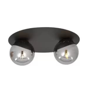 Solar Black Globe Ceiling Light with Graphite Glass Shades, 2x E14
