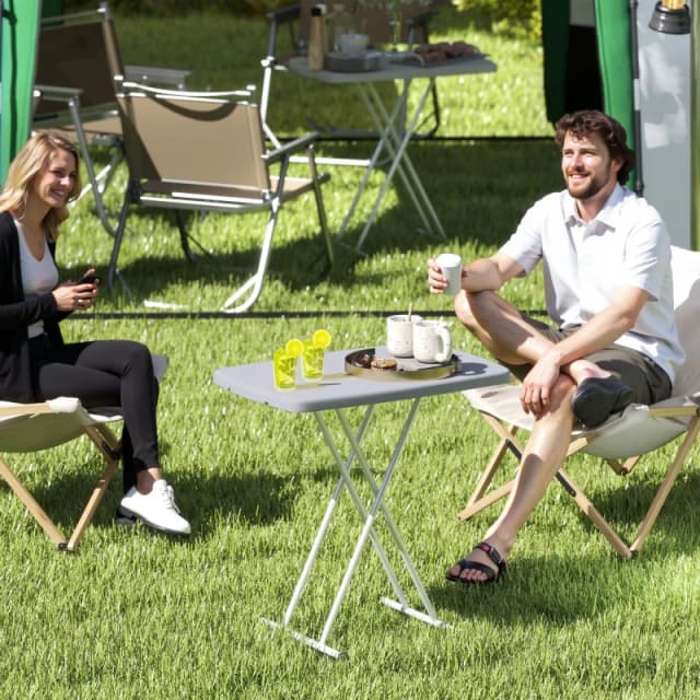 Outsunny Folding Coffee Table, Height Adjustable Bistro Table, Charcoal Grey Grey