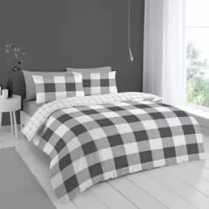 Cloudsoft Bold Check Brushed Microfibre Reversible Duvet Cover Set, Grey, Double