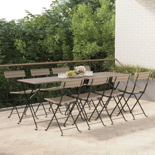 VIDAXL Folding Bistro Chairs 8 pcs Grey Poly Rattan and Steel Vidaxl 8720845666156