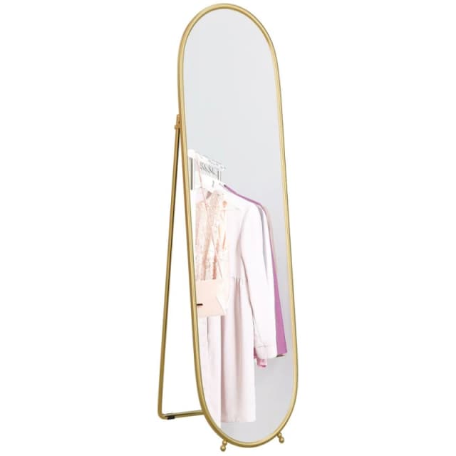 HOMCOM Homcom - Oval Full Length Mirror with Metal Frame Hanging or Leaning Gold 5056725539726
