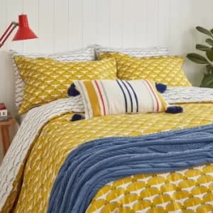 Joules Heron Geo Kingsize Duvet Cover Set, Antique Gold