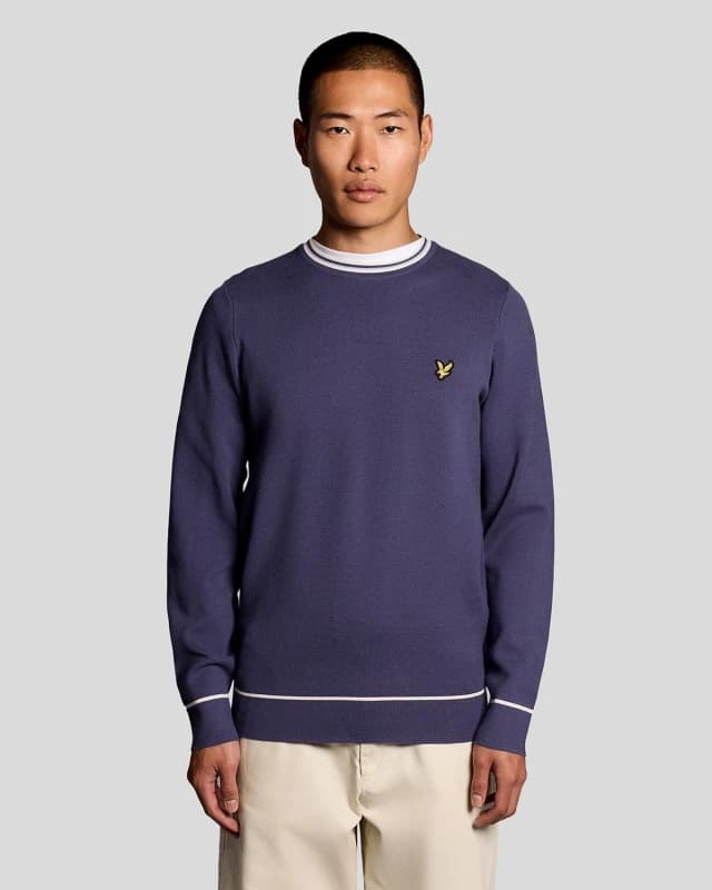 Lyle & Scott Mens Tipped Knitted Crew Neck Jumper in Blue