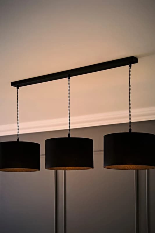 ValueLights ValueLights Reni Drum Shade 3 Drop Bar Matte Black Diner Ceiling Pendant Light and LED Bulbs Black One Size Unisex 5059406064272