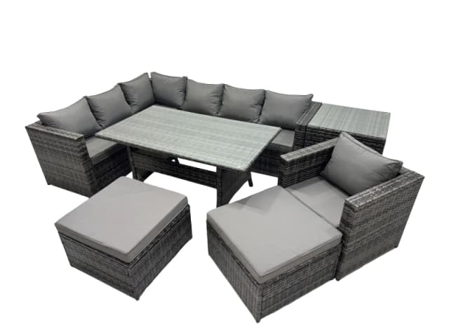 Fimous Outdoor PE Rattan Sofa Set with with Side Table 2 Big Stool in Dark Grey Dark Grey Unisex