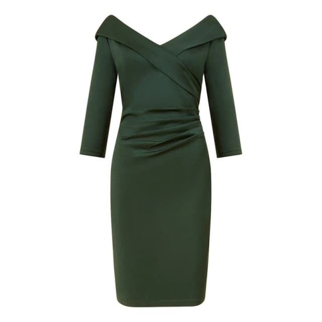 Yumi Green Scuba Fitted Wrap Dress Green