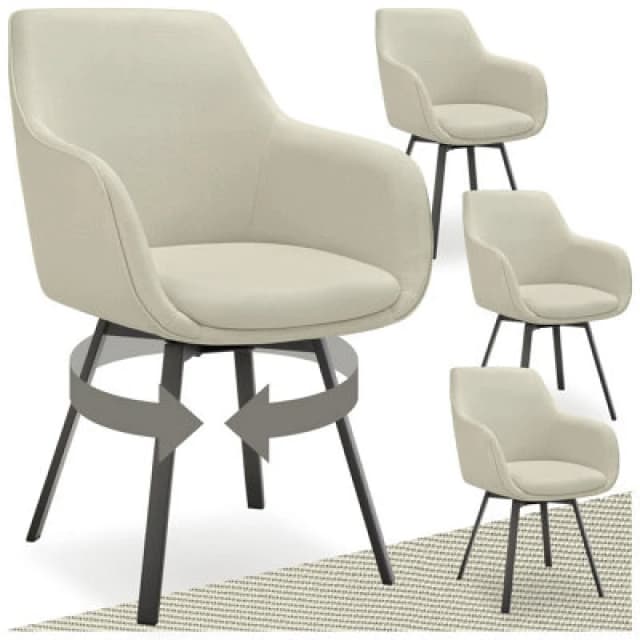 Tectake Set Of 4 Dining Chair Alicon - Swivel Armchair With Padding And Continuous Backrest - Greige