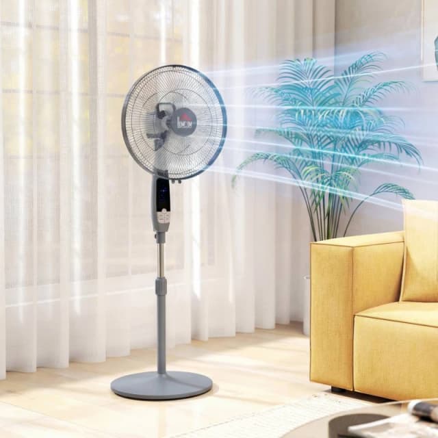 HOMCOM 16" Oscillation Cooling Fan with Remote Adjustable Height in Grey Grey Unisex