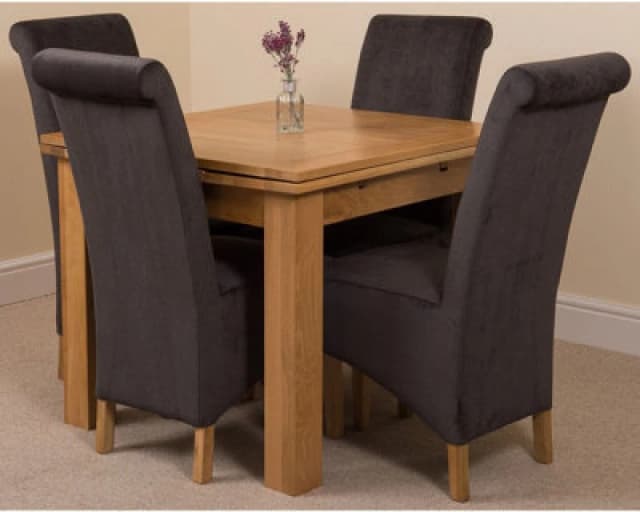 Thats Furniture Richmond 90-150cm Oak Extending Dining Table & 4 Montana Fabric Chairs in Black Unisex