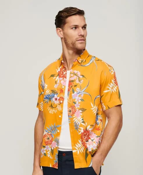 Superdry Hawaiian Short Sleeved Shirt Anemone Yellow M