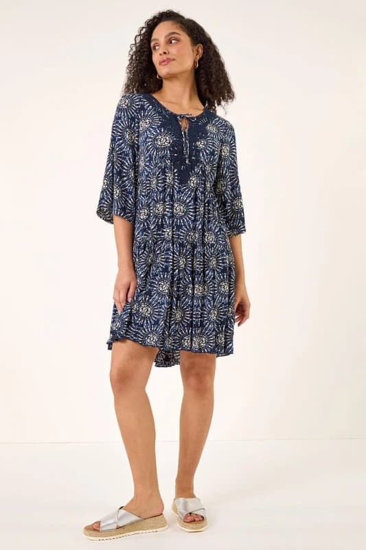 Roman Womens Geo Lace Detail Smock Dress in Navy Size: 18 Navy Female 18