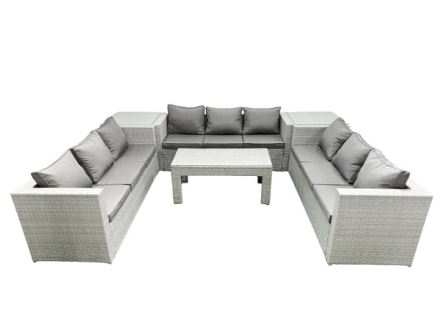 Fimous Rattan Garden Outdoor Furniture Set 9 Seater Garden Sofa Oblong Coffee Table Set with 2 Side Tables Light Grey Mixed Light Grey
