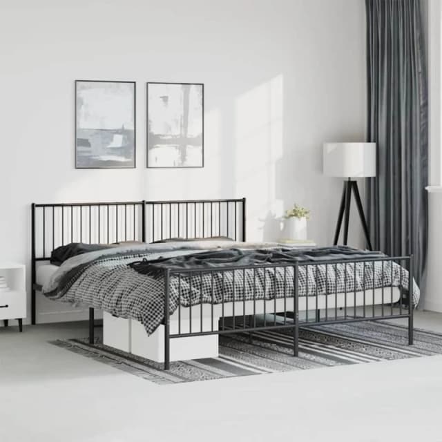 VIDAXL Metal Bed Frame without Mattress with Footboard Black 183x213cm Vidaxl 8720845721299