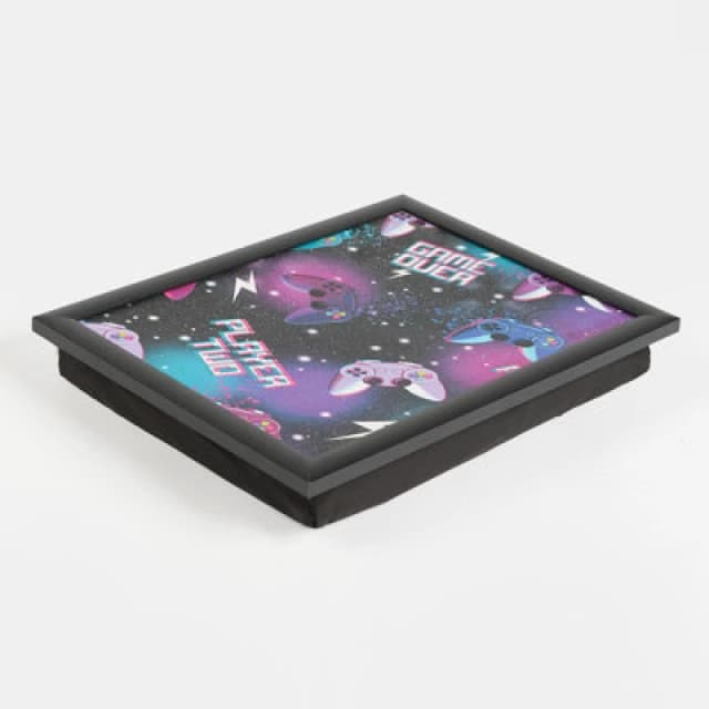 OHS OHS Wooden Cushioned Laptop Lap Tray Dinner Bean Bag Soft Padded Food Lightweight in Black One Size Unisex 5027434224913