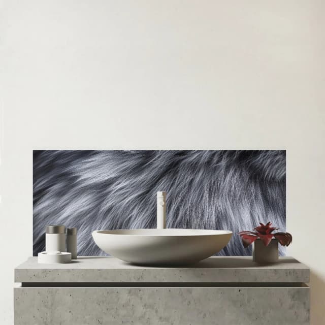 Warren Reed - Designer Silver Fox Fur Print Glass Bathroom Splashback in Grey Grey Unisex